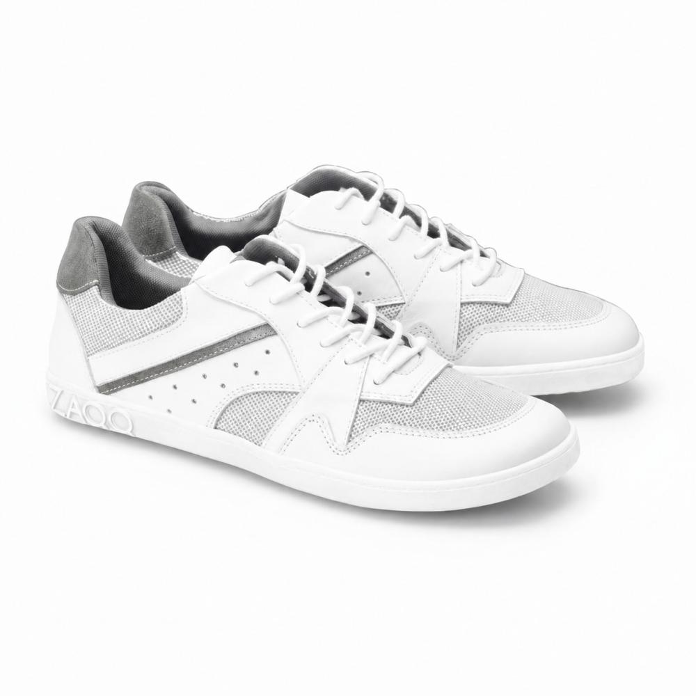 sneaker bianchi da ginnastica a piedi nudi per il tempo libero in pelle e mesh